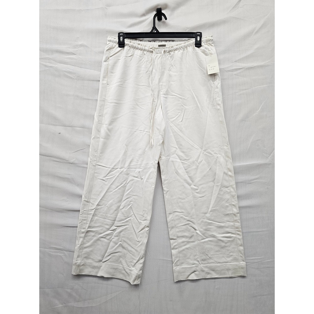 A New Day Womens Wide Leg Petite Pants Cream Rayon Blend Relaxed Size L Short